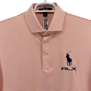 RLX Ralph Lauren Big Pony Classic Fit Performance Polo Shirt Orange Striped M